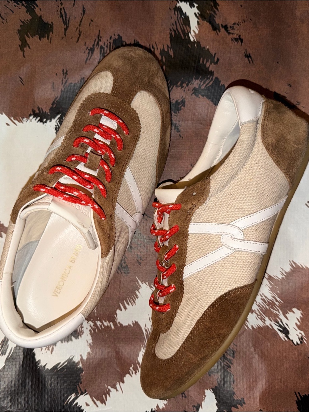 Brown Suede & Canvas Sneaker with orange Laces